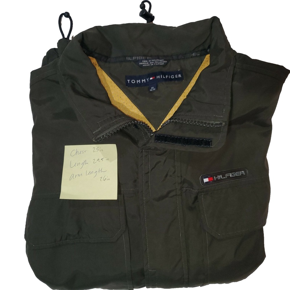 Tommy Hilfiger Olive Green Military Style Nylon Mens XL Rain Jacket